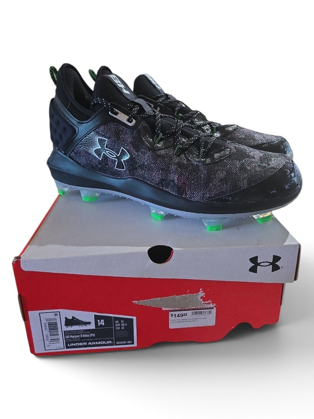 Bryce Harper Molded Under Armour Men’s Black Cleats, Size 14 NEW
